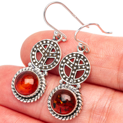 Baltic Amber Peace Earrings 1 3/8" (925 Sterling Silver) E1385