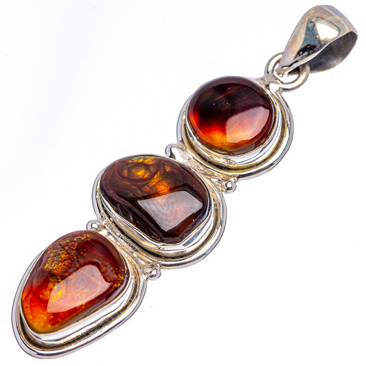 Sterling silver fire agate pendant with three oval cabochons in red-orange tones, top bail