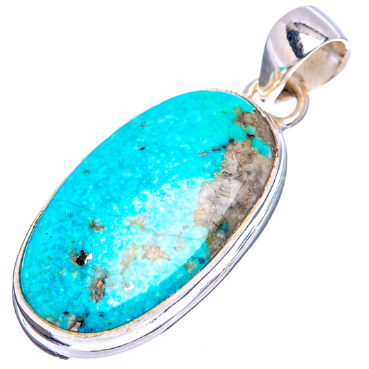 Oval turquoise cabochon pendant in .925 sterling silver, angled view with stone set