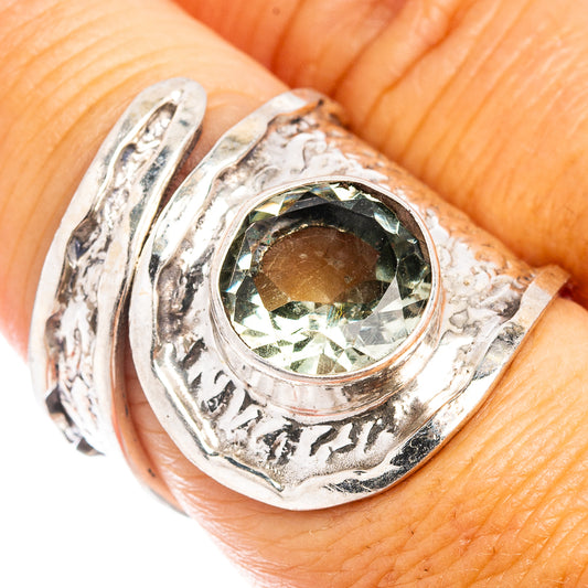 Oval green amethyst ring in .925 sterling silver, ornate split-shank setting