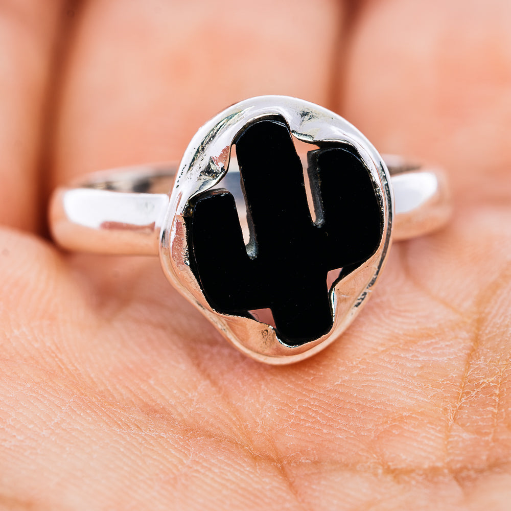 Black Onyx Cactus Ring Size 9 (.925 Sterling Silver)