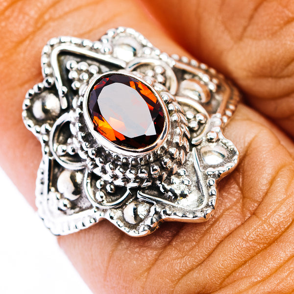Garnet Filigree Ring Size 7.5 (.925 Sterling Silver)