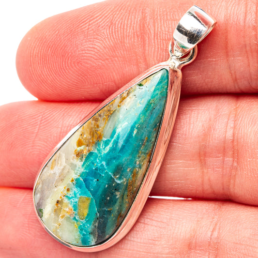 Teardrop opal pendant in .925 sterling silver, turquoise and cream stone with speckles