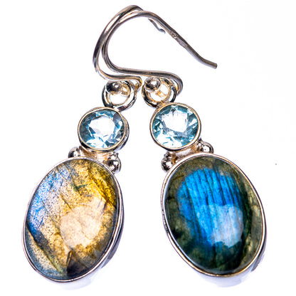 Labradorite, Blue Topaz Earrings 1 1/2" (925 Sterling Silver) E432623