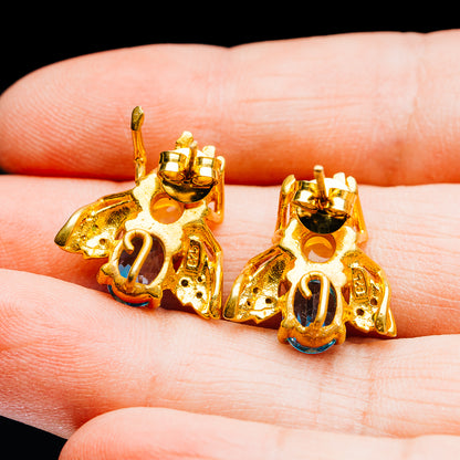 Swiss Blue Topaz, Ethiopian Opal, Rhodolite Garnet, Peridot Bee Earrings 3/4" (.925 Sterling Silver) 24k Gold Plated