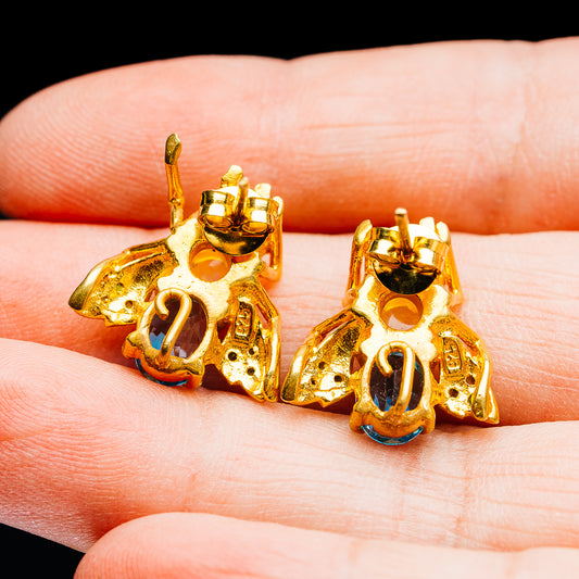 Swiss Blue Topaz, Ethiopian Opal, Rhodolite Garnet, Peridot Bee Earrings 3/4" (.925 Sterling Silver) 24k Gold Plated