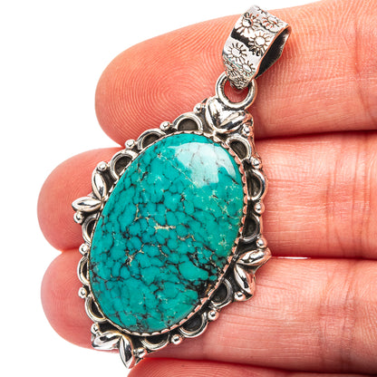 Exclusive Southwestern Style Hubei Turquoise Pendant 1 7/8" (.925 Sterling Silver)