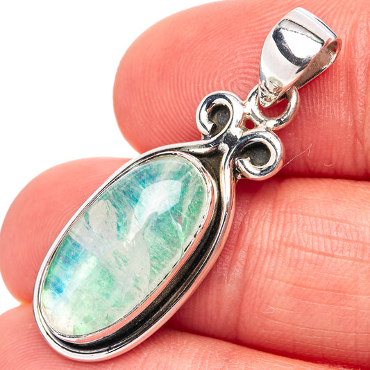 Sterling silver moonstone pendant with oval green-blue cabochon and attached bail