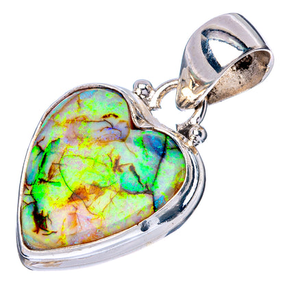Rare Sterling Opal Heart Pendant 1 1/8" (925 Sterling Silver) P42936