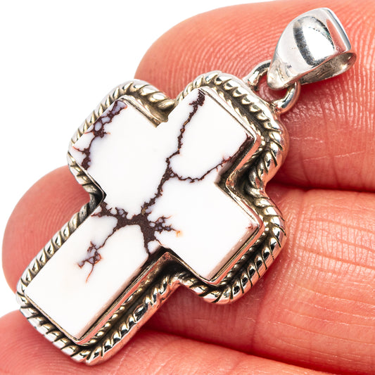Sterling silver jasper pendant with white stone and dark veining, ornate bezel and bail