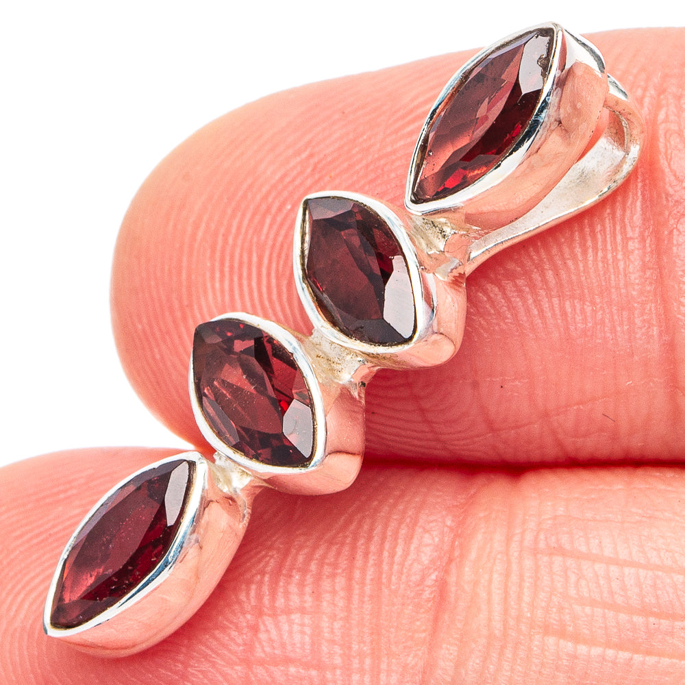 925 sterling silver garnet pendant with four marquise red stones in prong setting
