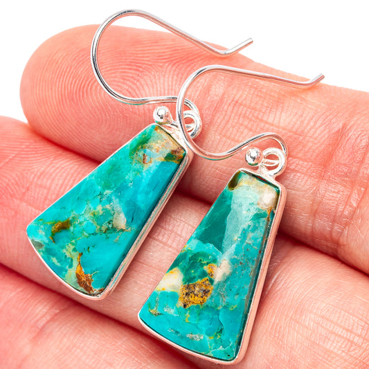 Turquoise rectangle earrings with golden matrix on .925 silver hooks