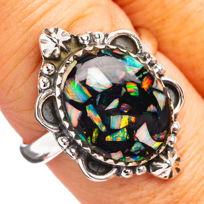 Southwestern Style Mosaic Opal Ring Size 8 Adjustable (.925 Sterling Silver)