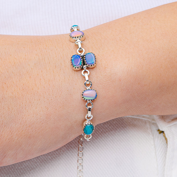 Southwestern Style Aurora Opal, Mohave Turquoise Bracelet 8 3/8" (.925 Sterling Silver)