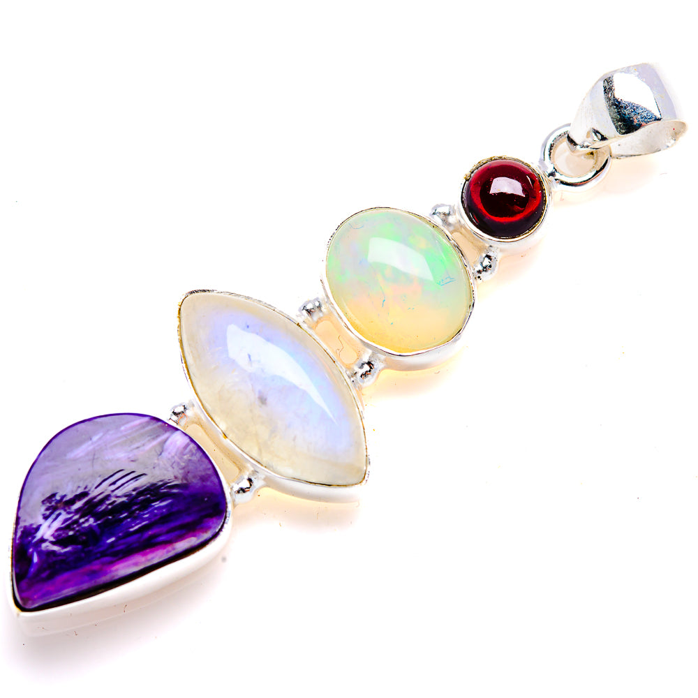 Charoite, Rainbow Moonstone, Ethiopian Opal, Garnet Pendant 2 1/4" (925 Sterling Silver) PD38184