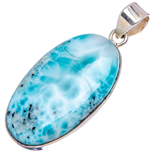 Oval Larimar cabochon pendant with .925 sterling silver frame and bail