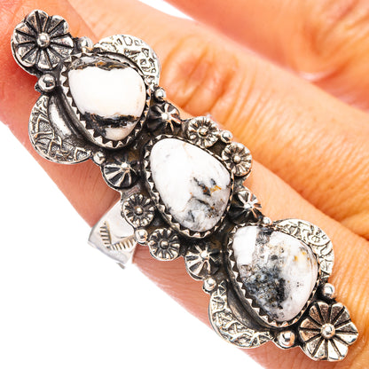Exclusive Native Style White Buffalo Turquoise Ring Size 7 Adjustable (.925 Sterling Silver)