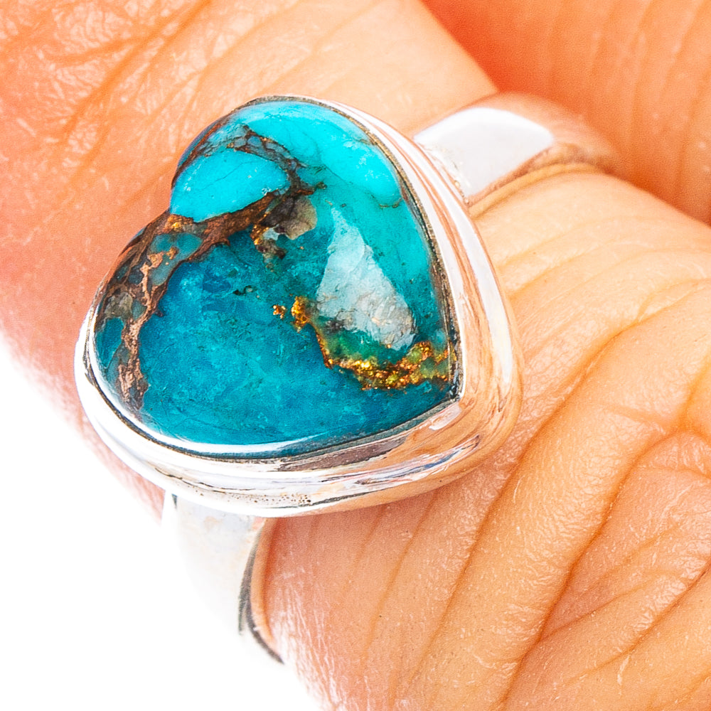 Blue Copper Composite Turquoise Heart Ring Size 5 (925 Sterling Silver) R6770