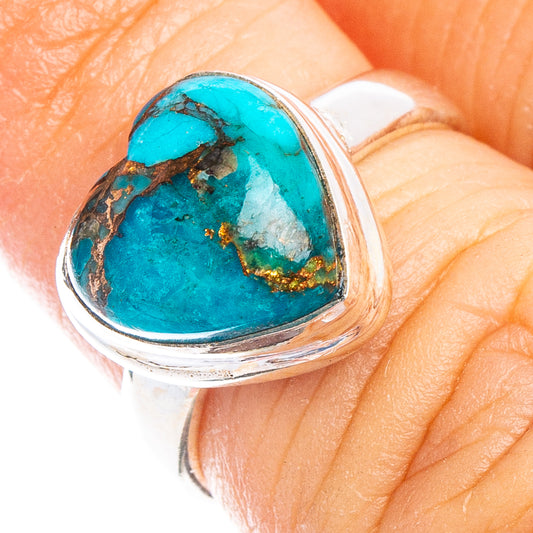 Blue Copper Composite Turquoise Heart Ring Size 5 (925 Sterling Silver) R6770