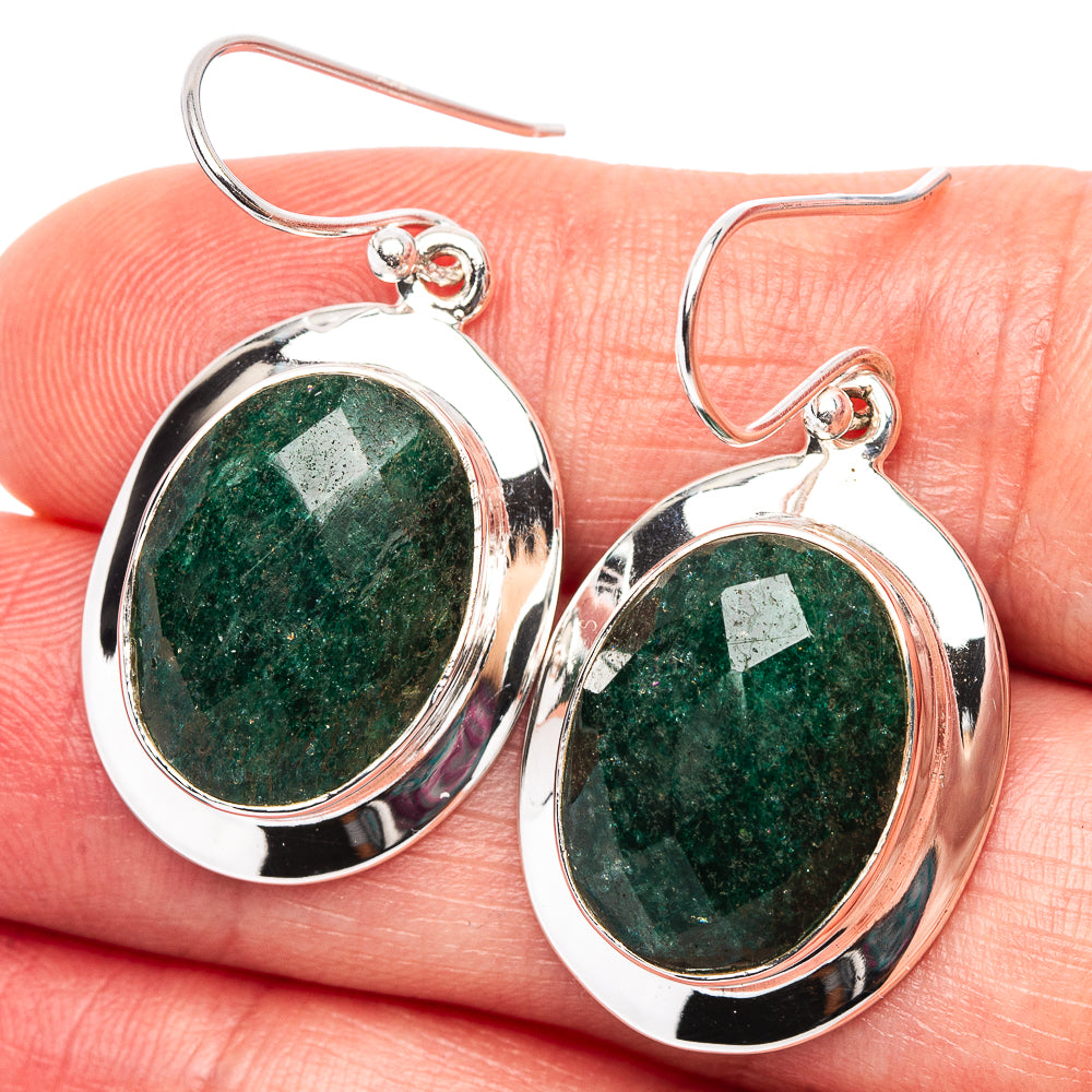 Oval green aventurine drop earrings in .925 sterling silver bezel settings