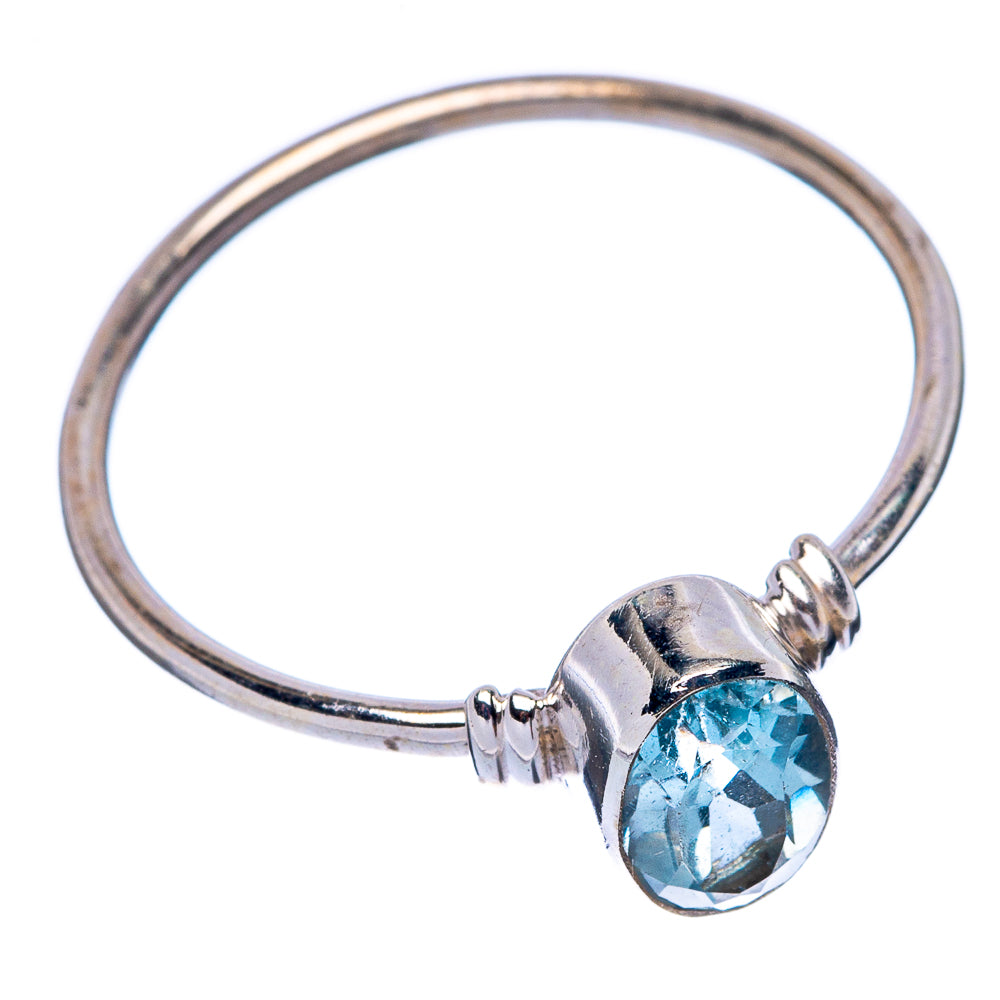 Dainty oval blue topaz ring in 925 sterling silver, open setting with twisted band