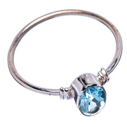 Dainty oval blue topaz ring in 925 sterling silver, open setting with twisted band
