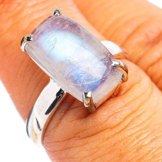 Oval moonstone set in .925 sterling silver ring, prong bezel, size 7, on hand