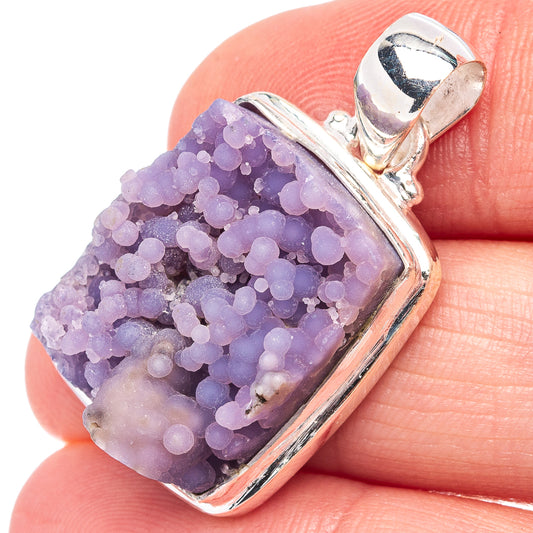 Agate pendant with purple druzy crystal in sterling silver bezel and bail, close-up