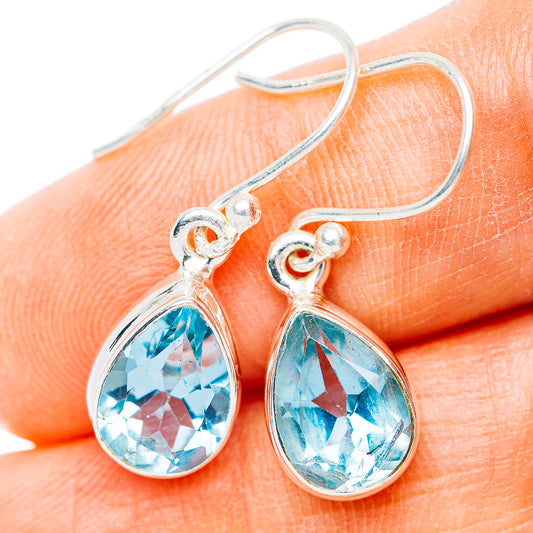 Blue Topaz Earrings 1 1/8" (.925 Sterling Silver)