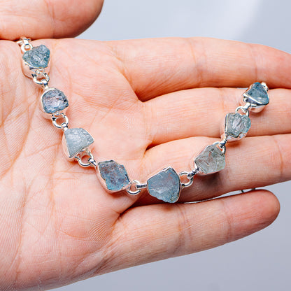 Raw Aquamarine Bracelet 6 to 8" (.925 Sterling Silver)
