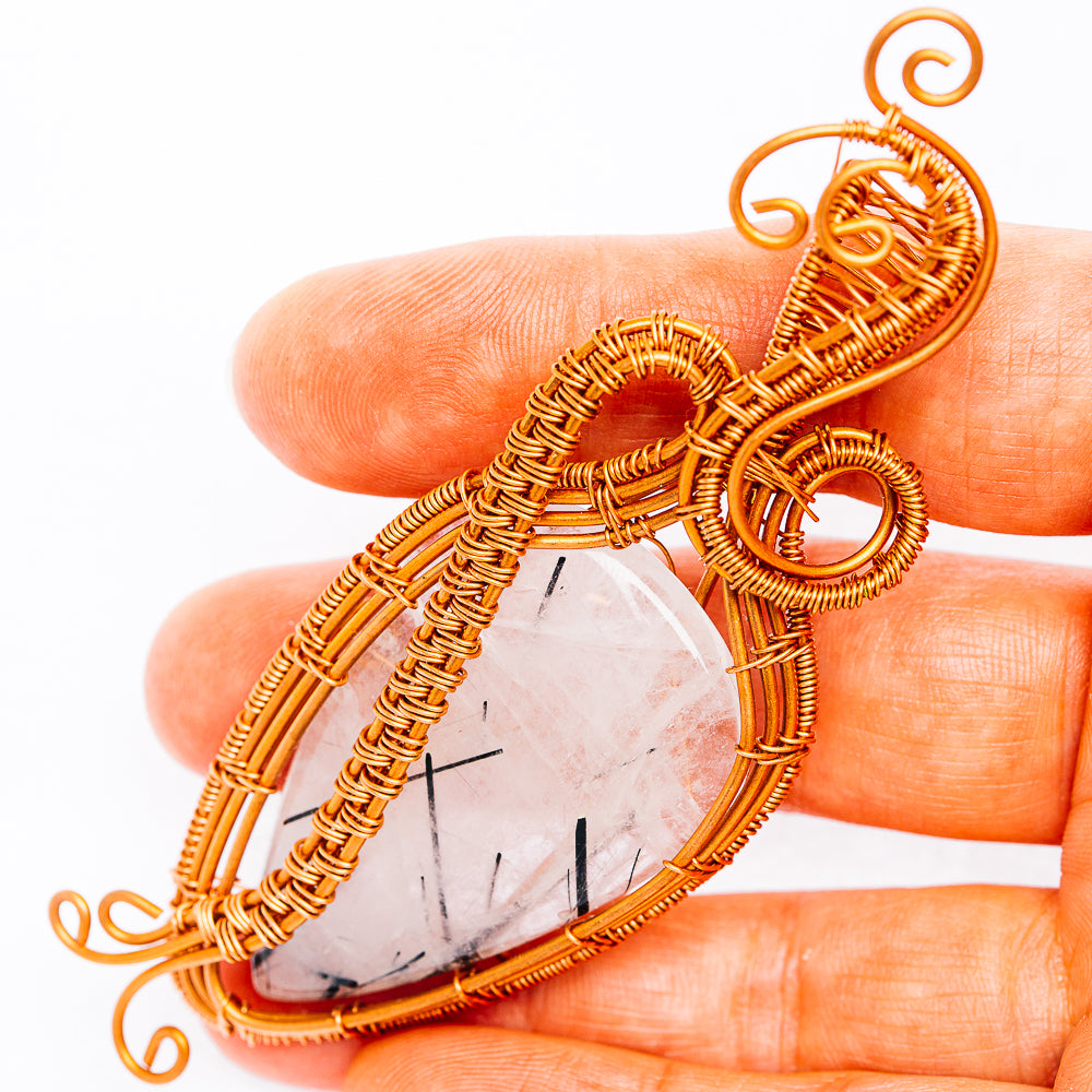 Tourmalinated Quartz Wire Wrap Pendant 3 5/8" (Copper)