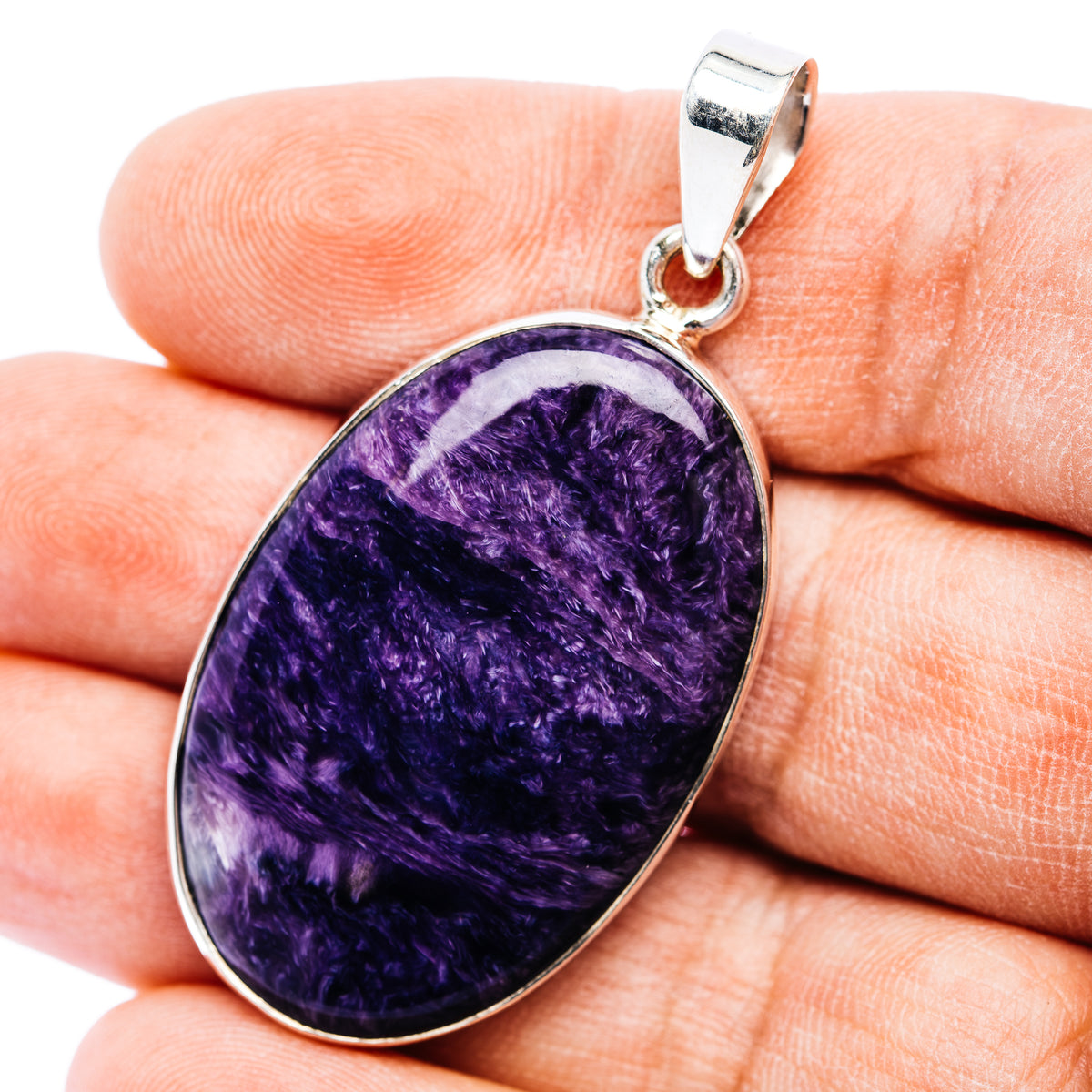 Premium AAA Charoite Pendant 2 1/8" (.925 Sterling Silver)