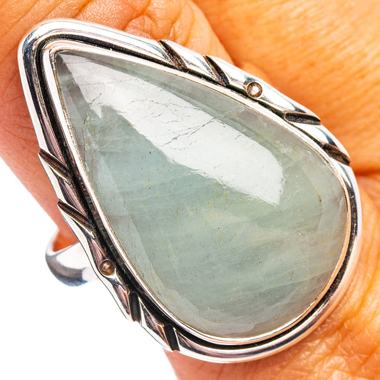 Aquamarine teardrop sterling silver ring, size 10, faceted gemstone in oval setting