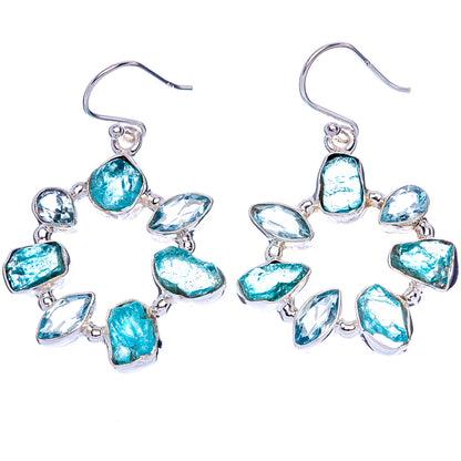 Premium Rough Apatite Earrings 1 5/8" (925 Sterling Silver) E1238