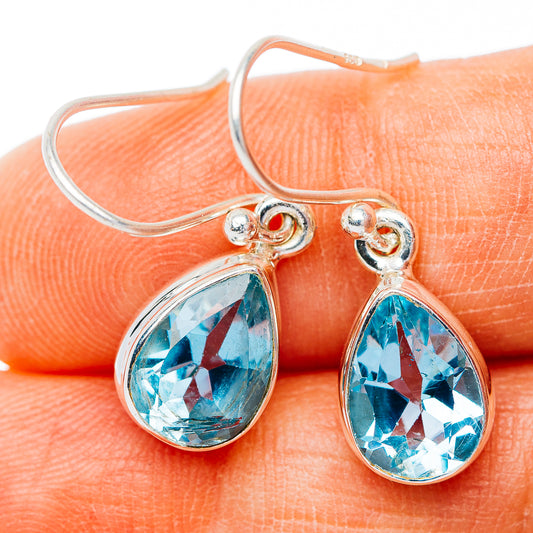 Blue Topaz Earrings 1 1/8" (.925 Sterling Silver)