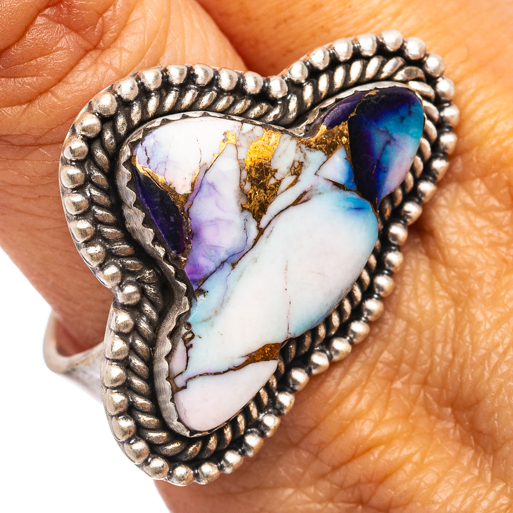 Exclusive Southwestern Style Purple Dahlia Turquoise Ring Size 9 Adjustable (.925 Sterling Silver)