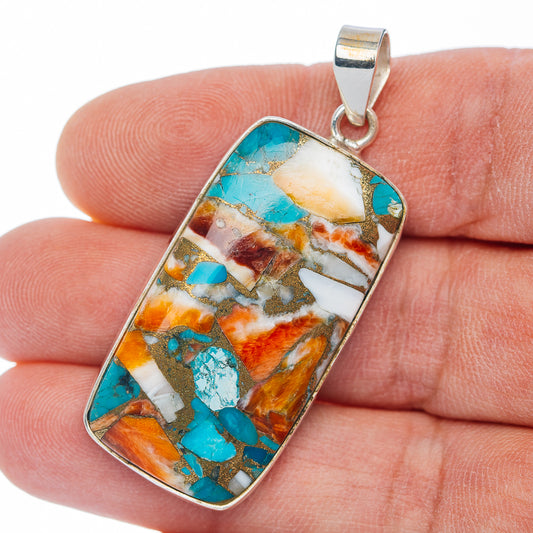 Premium Spiny Oyster Turquoise Pendant 1 7/8" (.925 Sterling Silver)