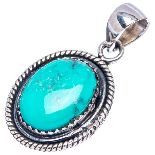 Turquoise oval pendant with braided sterling silver rope bezel and round bail