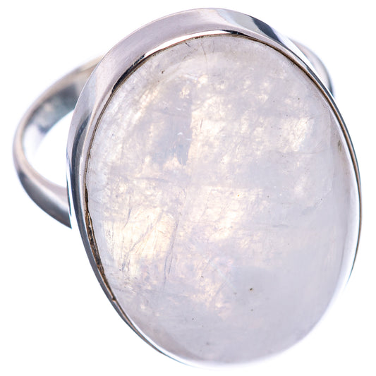 Rainbow moonstone oval face ring with polished .925 sterling silver band, size 9