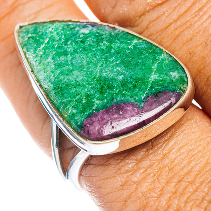 Sterling silver gemstone ring with green zoisite and purple ruby accents