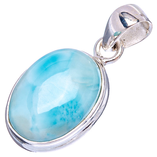 Oval Larimar pendant in .925 sterling silver, blue-green stone bezel setting