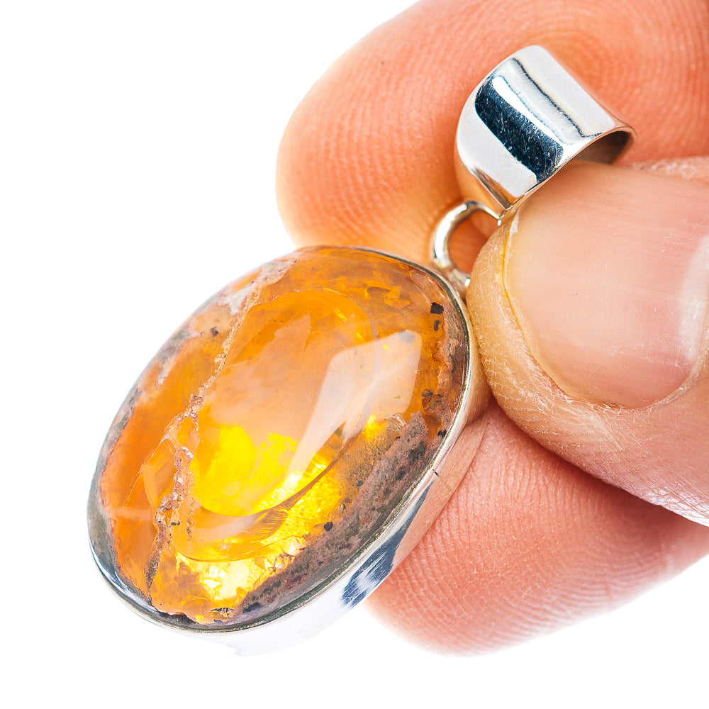 Mexican Fire Opal Pendant 1 3/8" (.925 Sterling Silver)