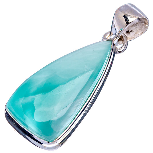 Aqua teardrop pendant with .925 sterling silver frame and top loop bail