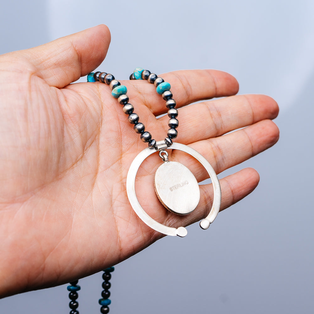 Navajo Pearl Turquoise Necklace 18 to 20" (.925 Sterling Silver)
