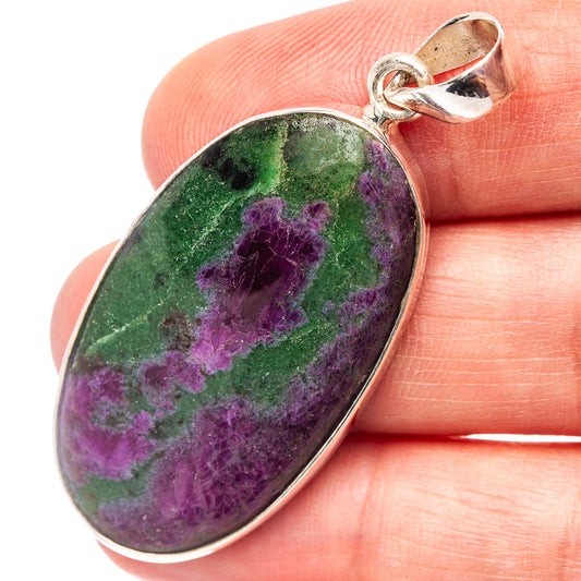 Sterling silver oval ruby zoisite pendant with purple and green stone and loop bail