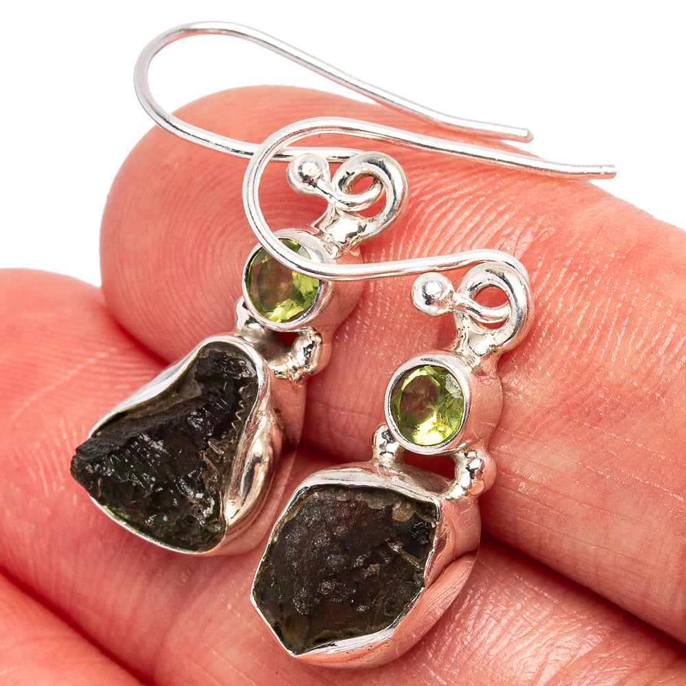 Rare Moldavite Earrings 1 1/4" (.925 Sterling Silver)