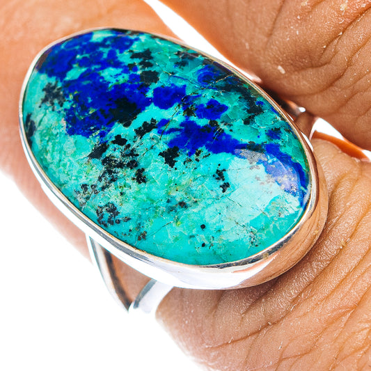 Size 7.25 .925 sterling silver ring with oval blue-green azurite stone.