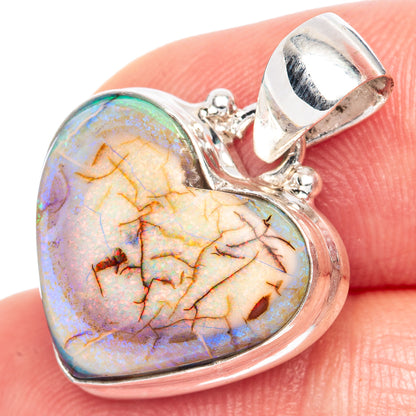 Rare Sterling Opal Heart Pendant 1 1/8" (925 Sterling Silver) P41572