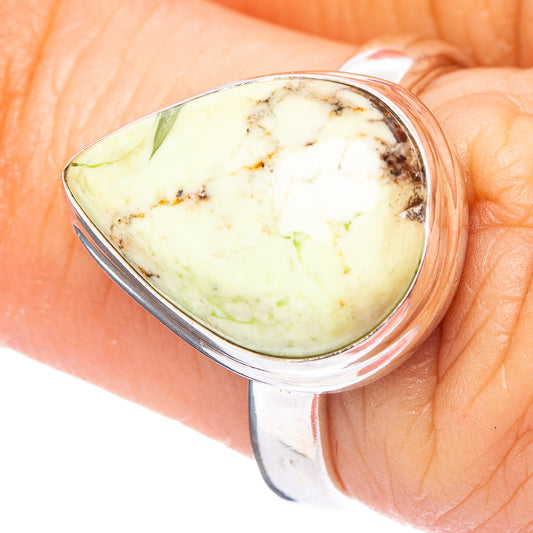 Sterling silver ring with lemon chrysoprase teardrop cabochon, size 6