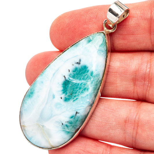 Larimar teardrop pendant with blue-green stone, .925 sterling silver bail